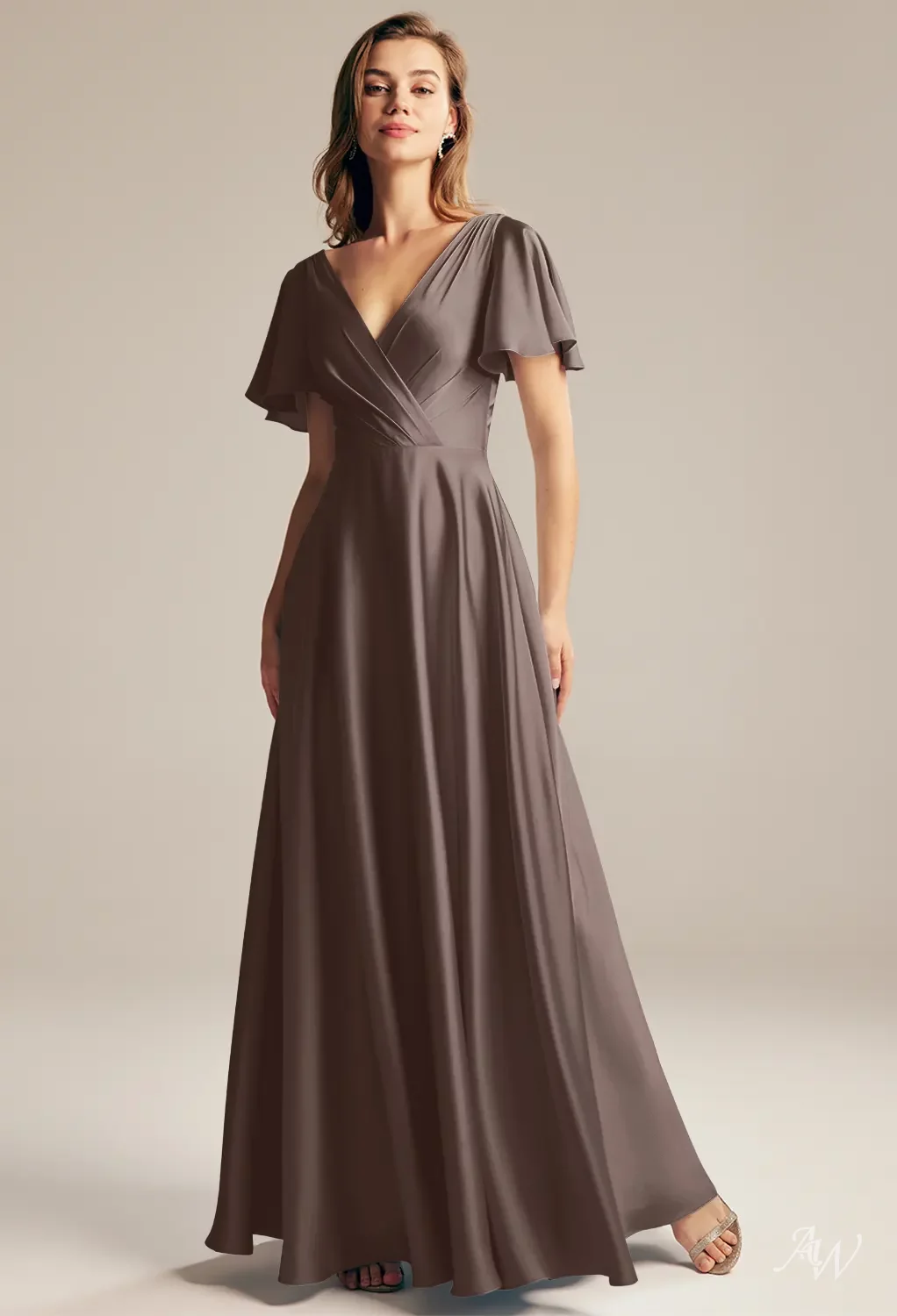 AW Furst Satin Charmeuse Seal Brown Bridesmaid Dresses | AW.Bridal